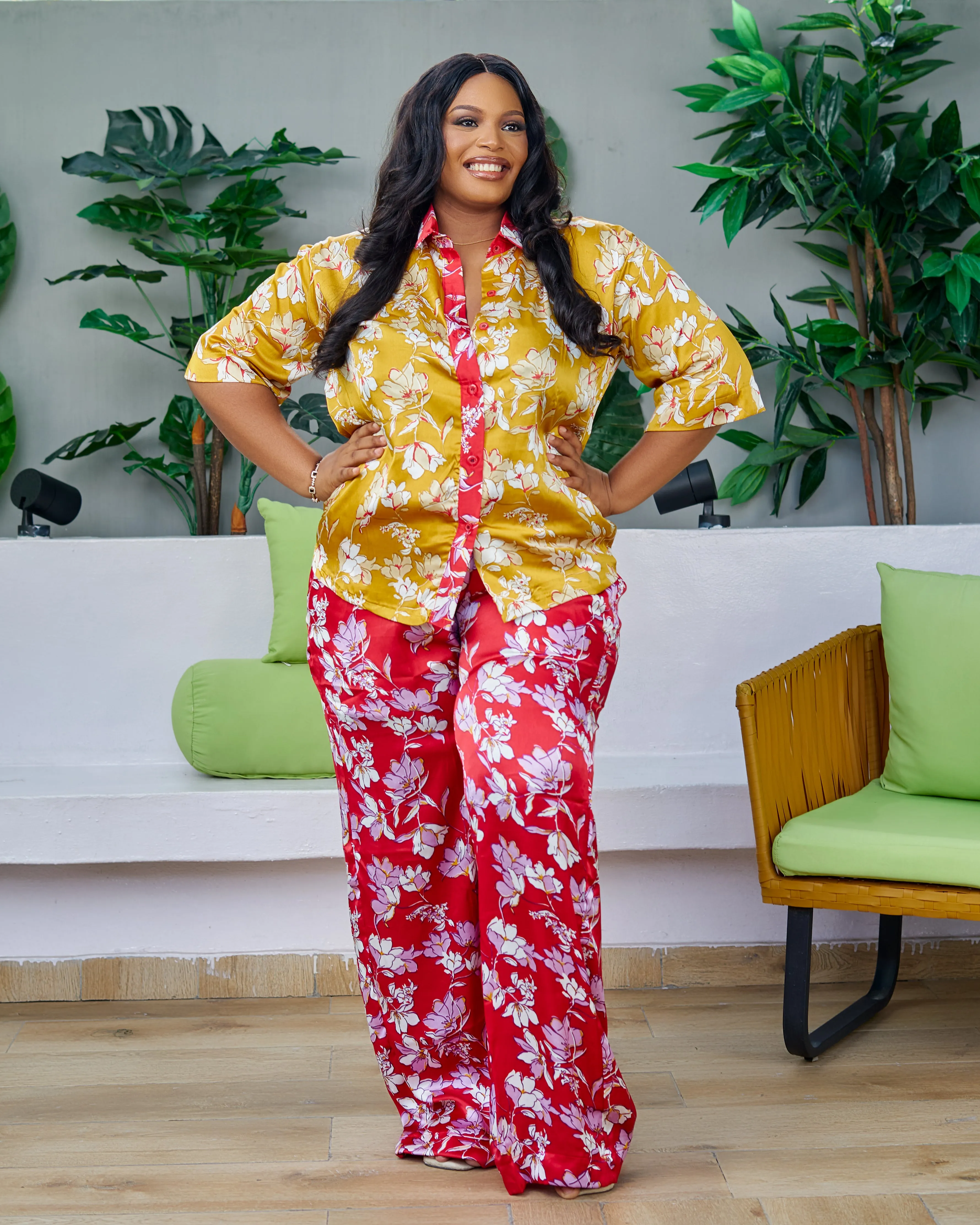 2pc African Print Silk Shirt and Trouser Set - Rufinah