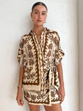 Alemais Tropic Shirt in Choc/Cream