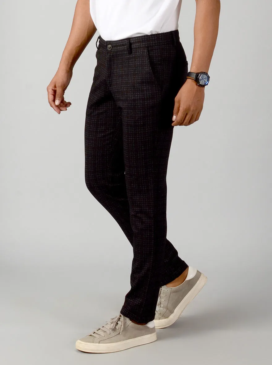 Black Checked Slim Fit Casual Trouser | JadeBlue