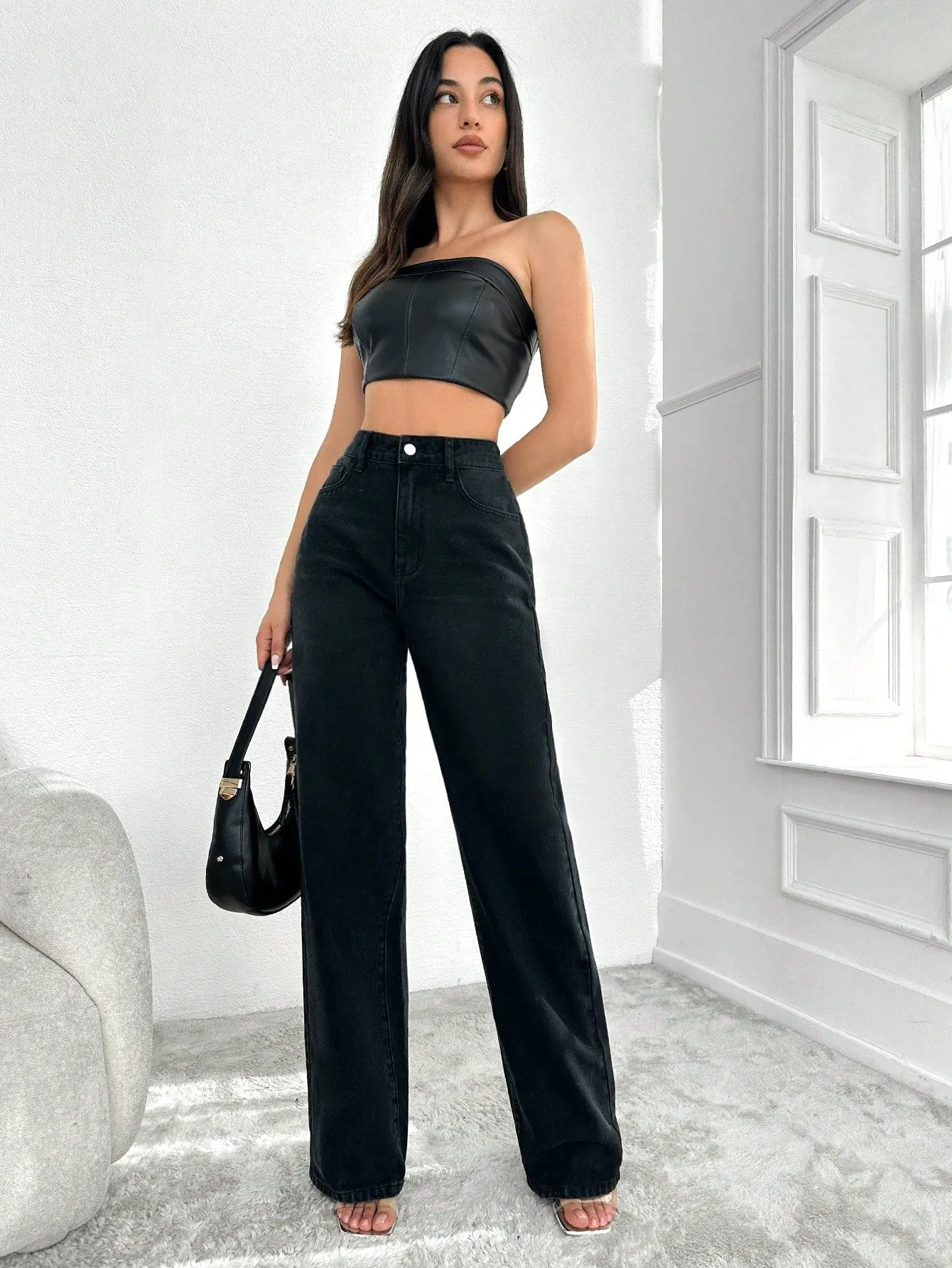 Blackish Super Rise Straight Leg Jeans