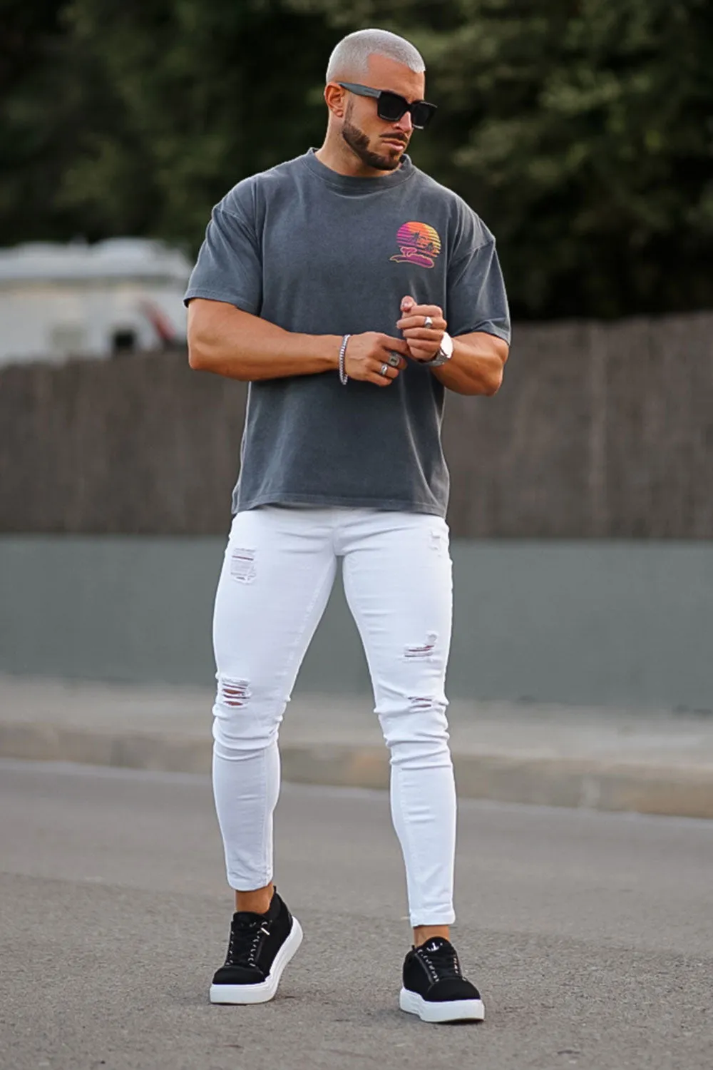 Buy $80 Free Shipping Men's Ripped Skinny Jean - White