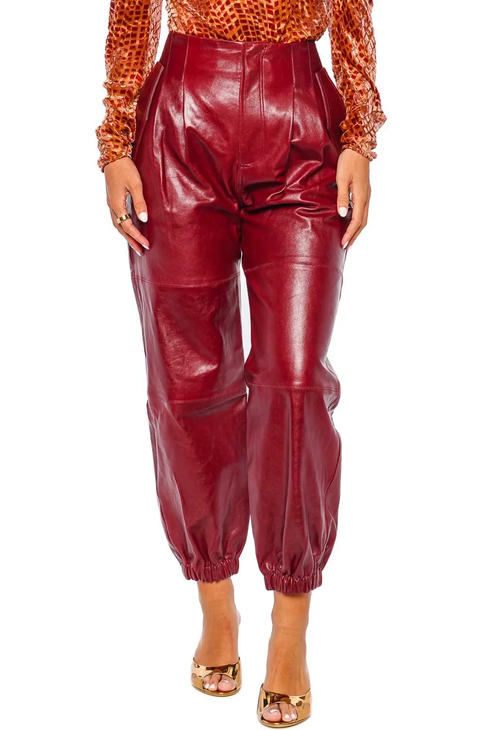 Cyrus Mahogany Leather Jogger Pants