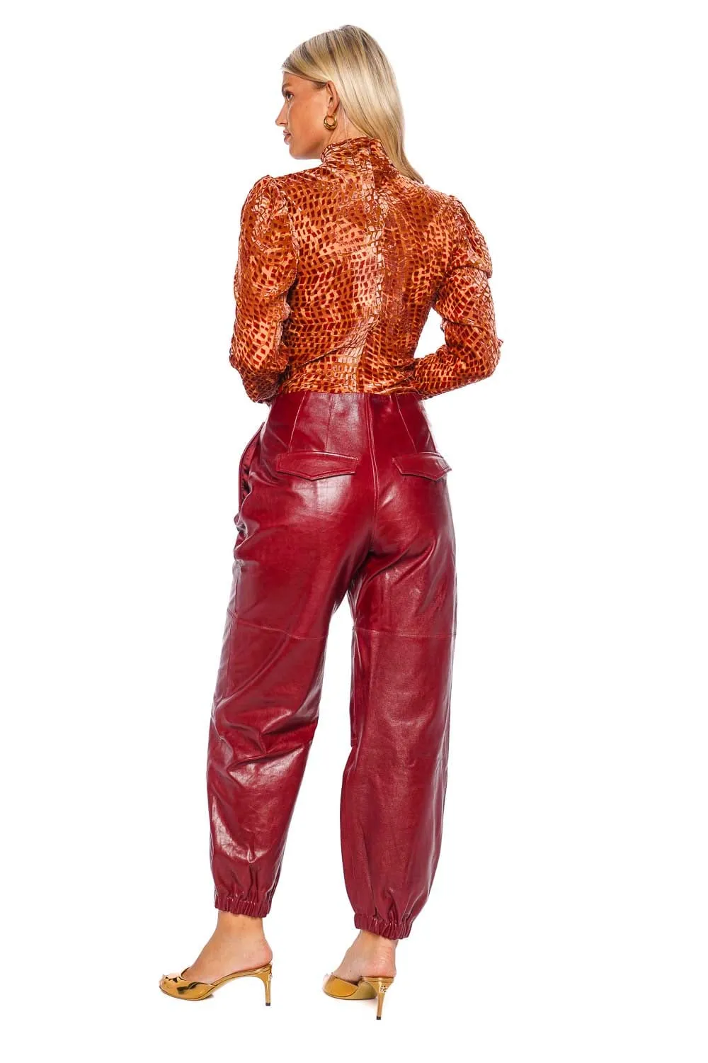 Cyrus Mahogany Leather Jogger Pants