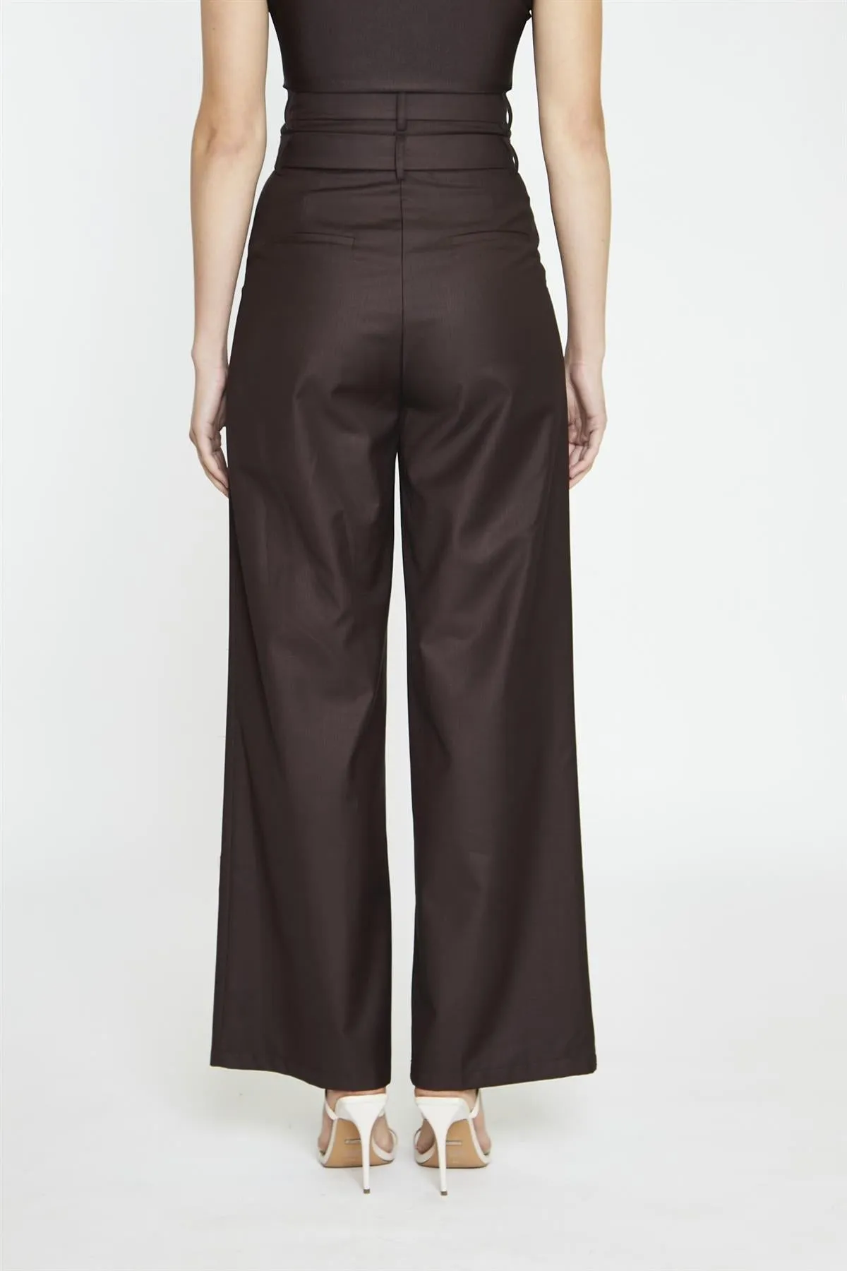 Dark-Brown Double Waisted Wide-Leg Trousers