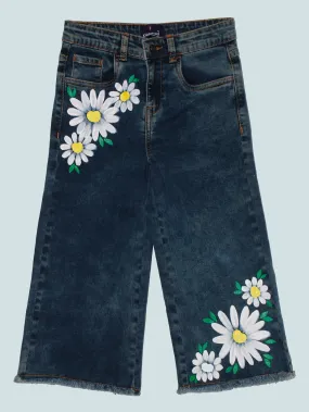 Girls Flared Jeans Pant With Flower Print