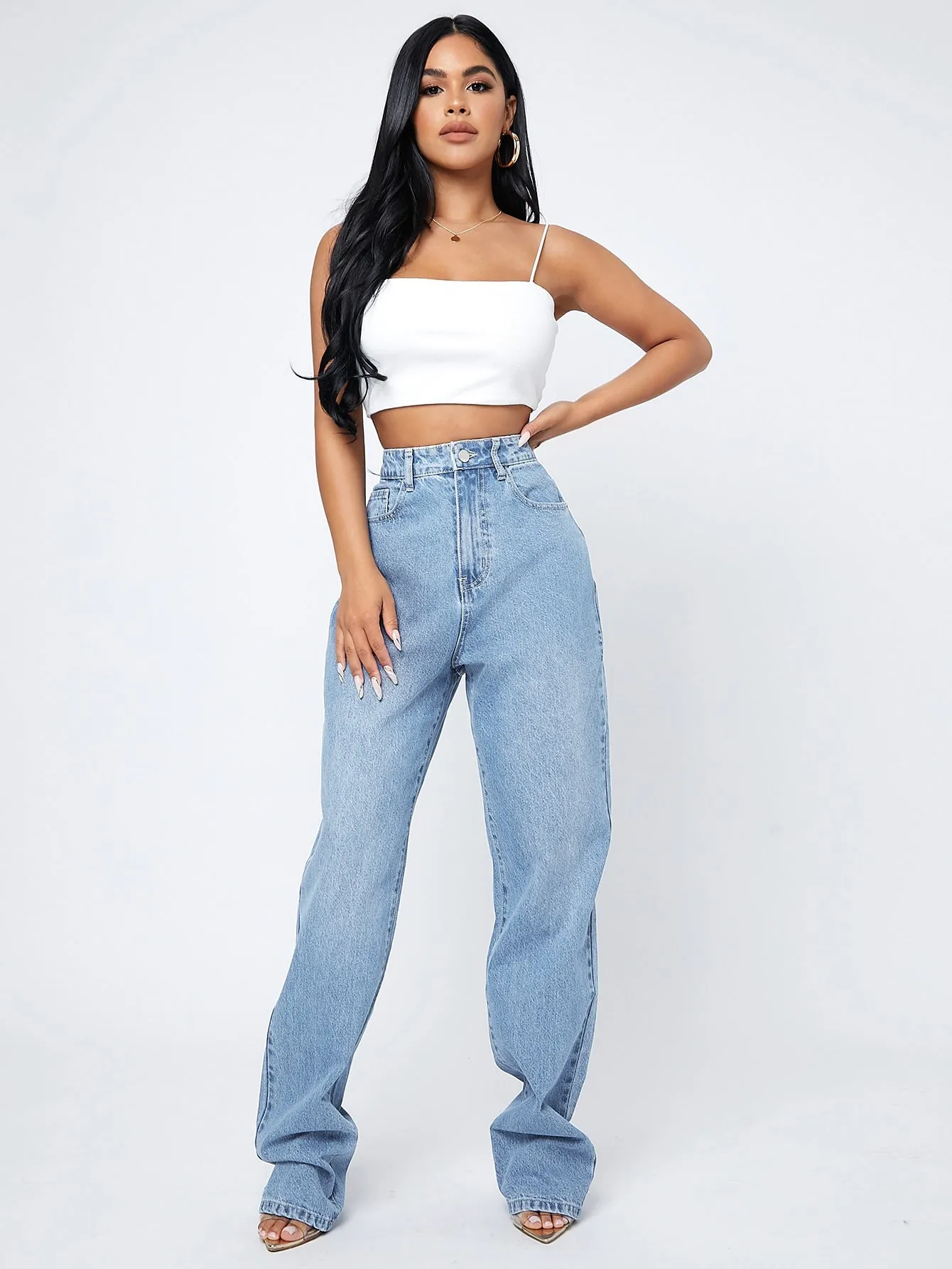 High Waist Straight Leg Jeans