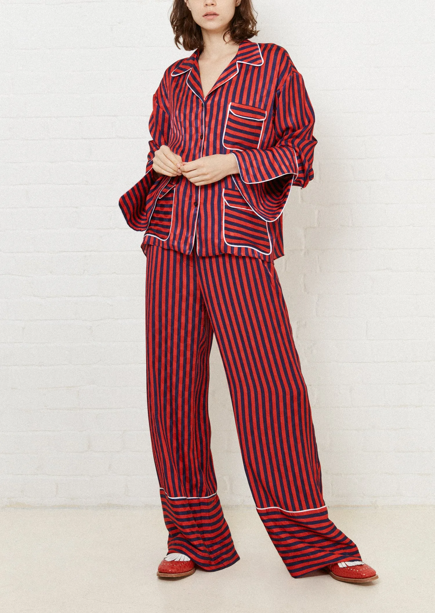 House of Holland Red & Navy Stripe Pyjama Style Trousers