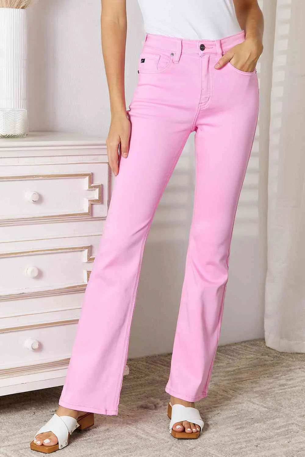 Kancan High Rise Bootcut Pink Jeans