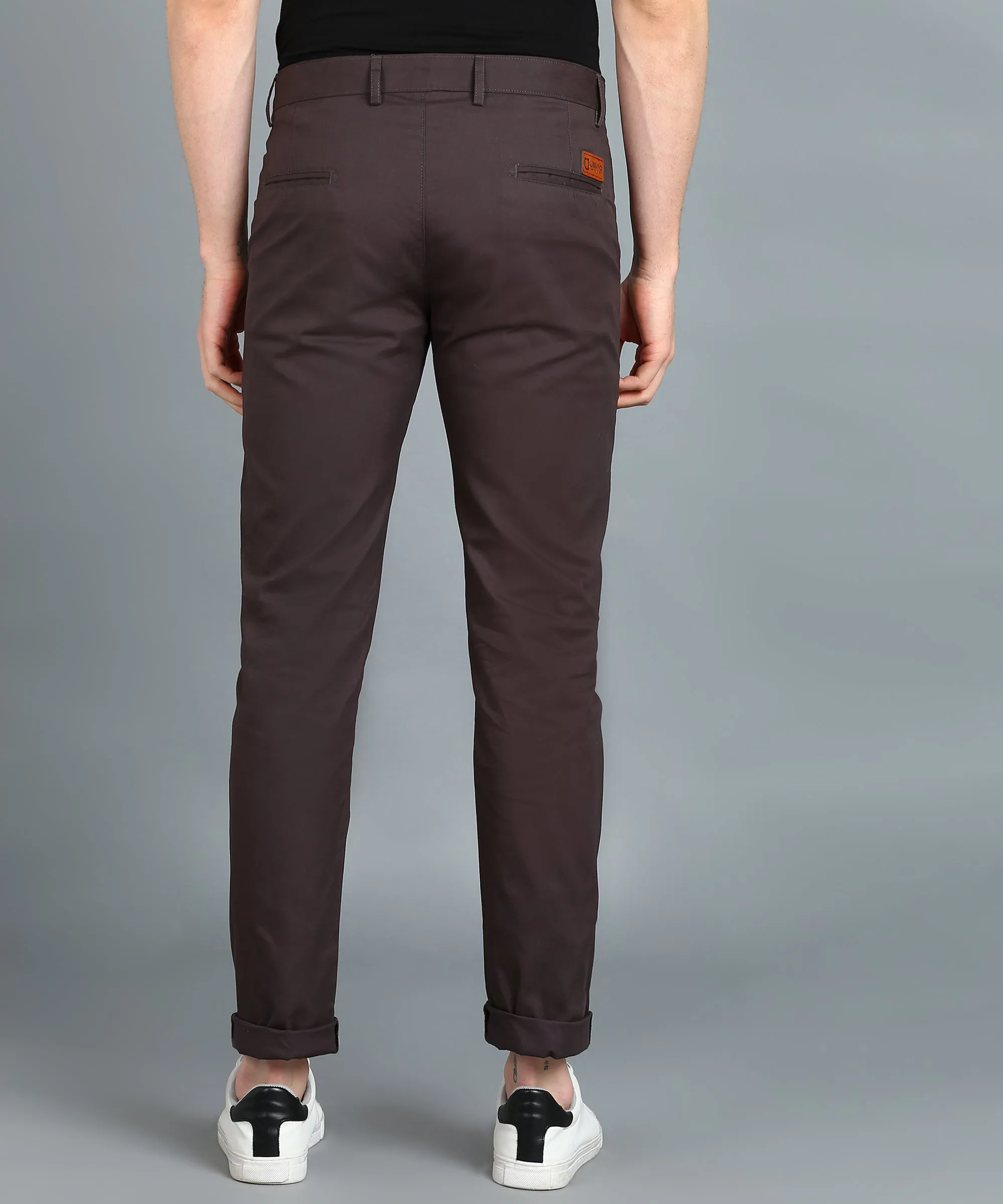 Men's Dark Grey Cotton Light Weight Non-Stretch Slim Fit Casual Trousers