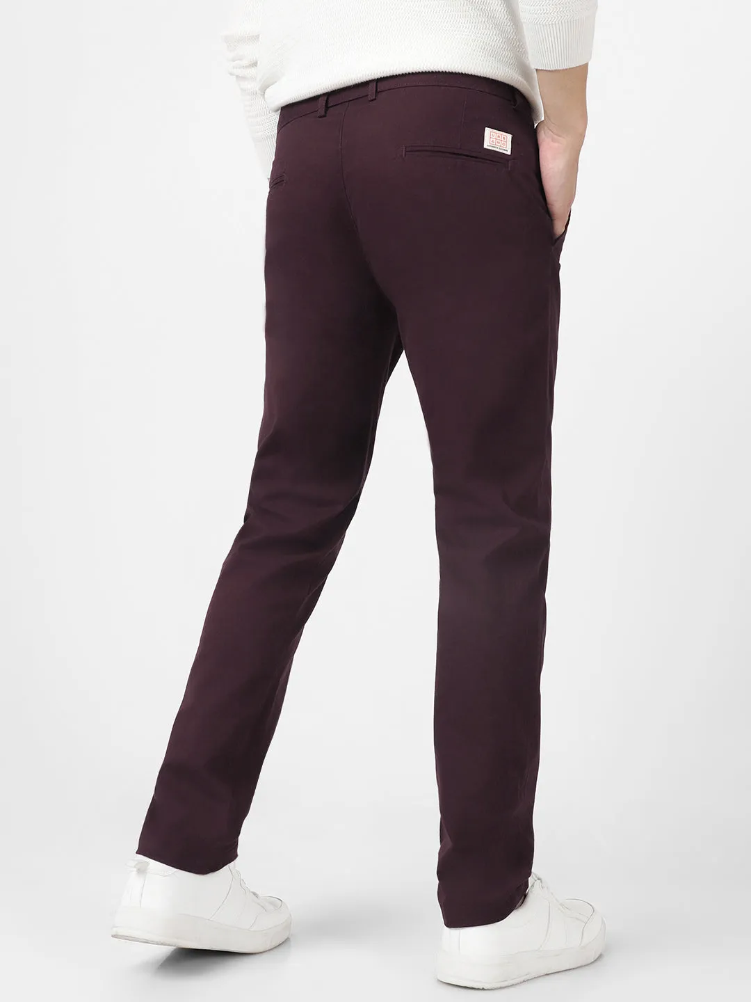 Men's Maroon Cotton Light Weight Non-Stretch Slim Fit Casual Trousers