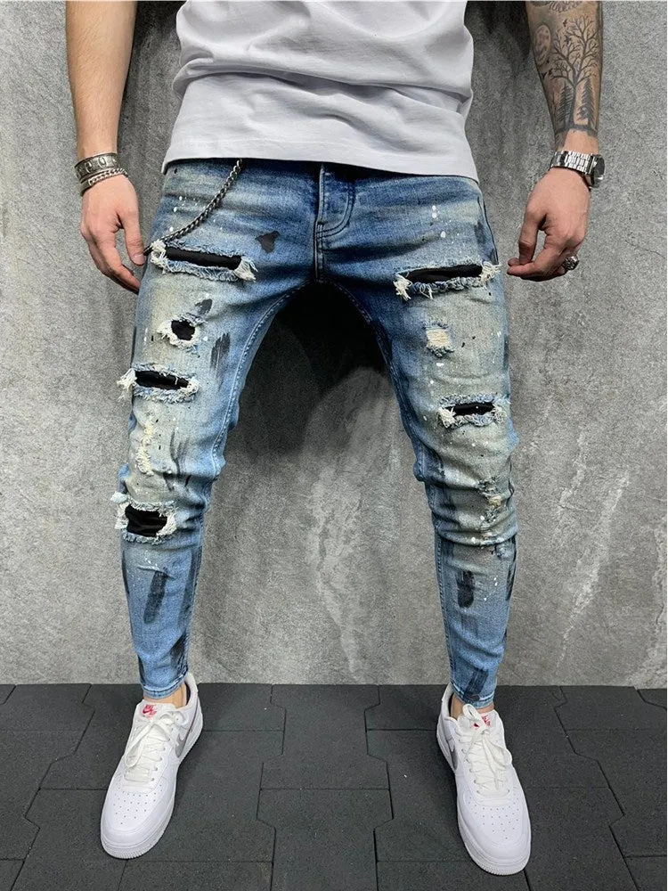 Men's Paint Ripped Slim Jeans