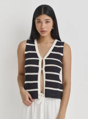 Navy & White Stripe Crochet Waistcoat- Wilma