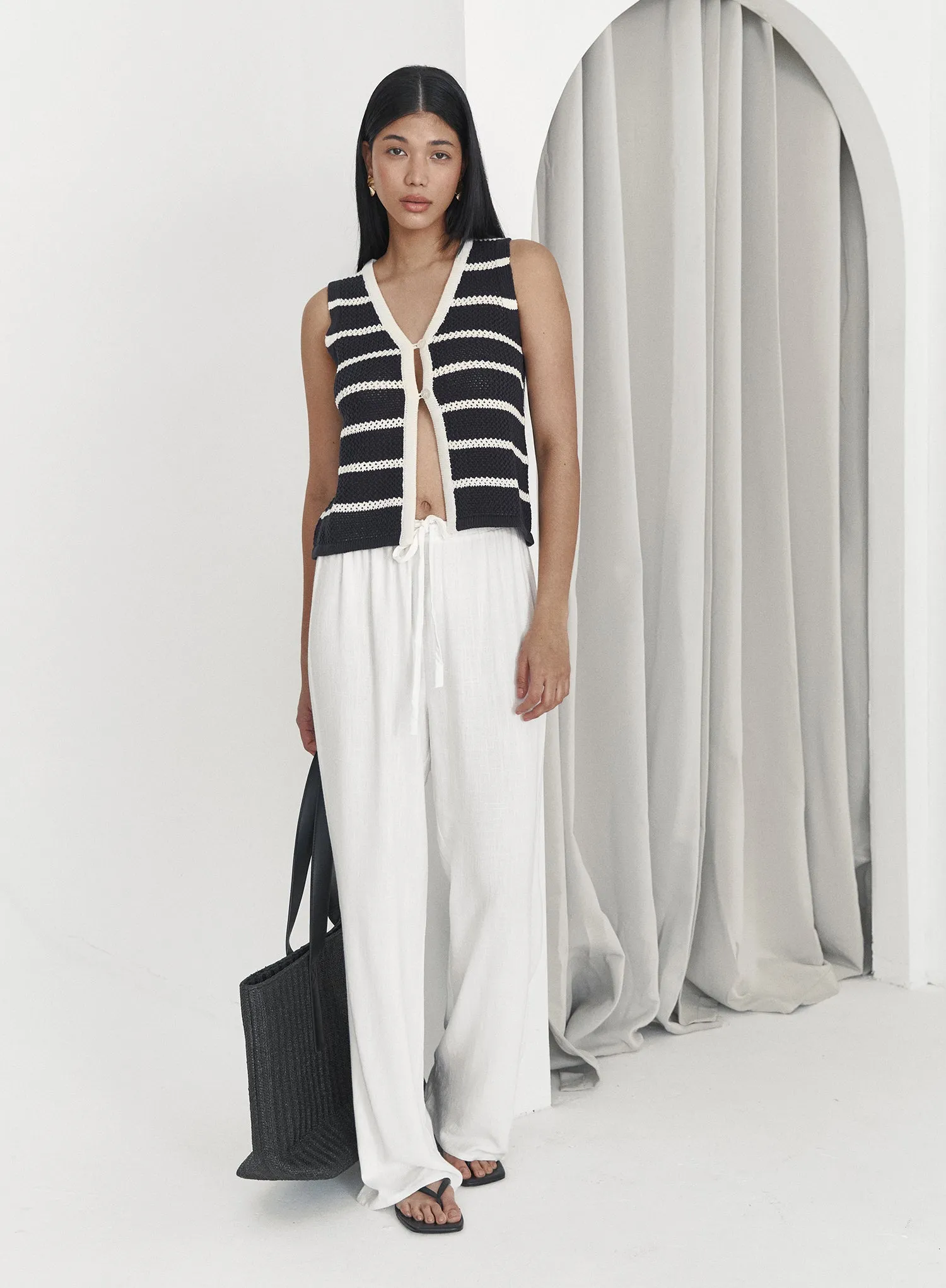 Navy & White Stripe Crochet Waistcoat- Wilma