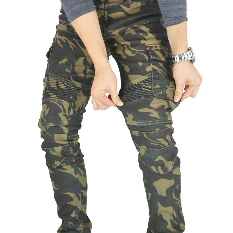 Outdoor Camo Motorcycle Riding Men's Pants with Knee Pads