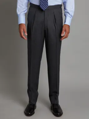 Pleated Suit Pants - Grey Herringbone