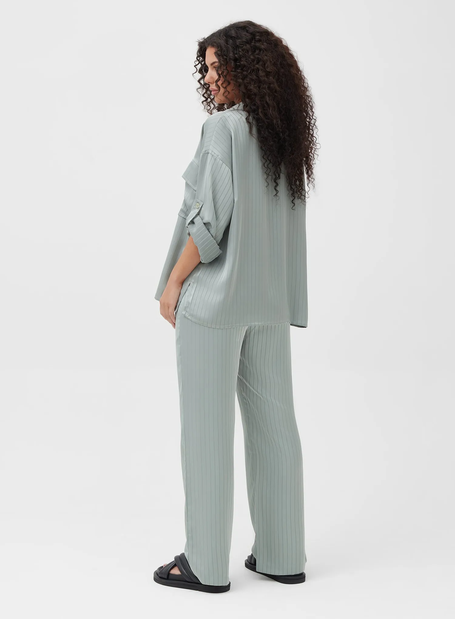 Sage Oversized Stripe Satin Shirt - Nia