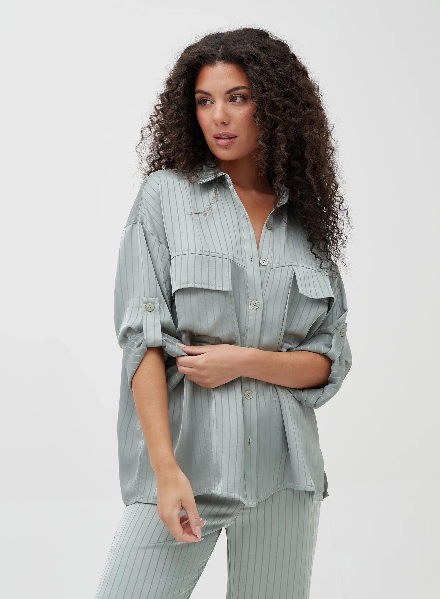 Sage Oversized Stripe Satin Shirt - Nia